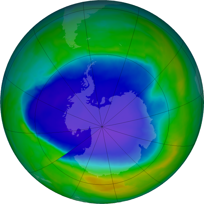 Antarctic ozone map for 08 November 2015